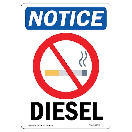 Signmission Safety Sign, OSHA Notice, 14" Height, Diesel Sign With Symbol, Portrait OS-NS-D-1014-V-11018